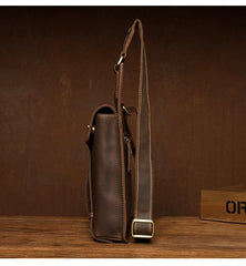 Cool Brown Mens Leather Small Side Bag Vintage Messenger Bags Courier Bag for Men