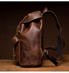 Casual Brown Leather Mens 15 inches Laptop Backpack Travel Backpack Brown School Backpack for Men