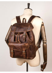 Casual Brown Leather Mens 15 inches Laptop Backpack Travel Backpack Brown School Backpack for Men