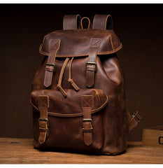 Casual Brown Leather Mens 15 inches Laptop Backpack Travel Backpack Brown School Backpack for Men