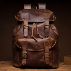 Casual Brown Leather Mens 15 inches Laptop Backpack Travel Backpack Brown School Backpack for Men