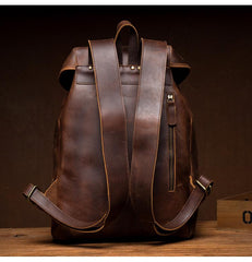 Casual Brown Leather Mens 15 inches Laptop Backpack Travel Backpack Brown School Backpack for Men