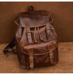 Casual Brown Leather Mens 15 inches Laptop Backpack Travel Backpack Brown School Backpack for Men