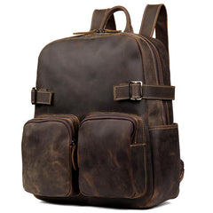 Casual Brown Mens Leather 14-inch Computer Backpacks Coffee Travel Backpack School Backpacks for men