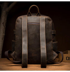 Casual Brown Mens Leather 14-inch Computer Backpacks Coffee Travel Backpack School Backpacks for men