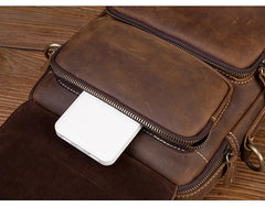 Dark Brown Leather 10 inches Vertical Messenger Bag Cool Side Bag Courier Bag Postman Bag for Men