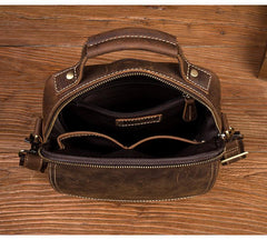 Dark Brown Leather 10 inches Vertical Messenger Bag Cool Side Bag Courier Bag Postman Bag for Men