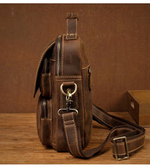 Dark Brown Leather 10 inches Vertical Messenger Bag Cool Side Bag Courier Bag Postman Bag for Men