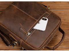 Dark Brown Leather 10 inches Vertical Messenger Bag Cool Side Bag Courier Bag Postman Bag for Men