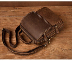 Dark Brown Leather 10 inches Vertical Messenger Bag Cool Side Bag Courier Bag Postman Bag for Men