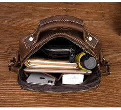 Dark Brown Leather 10 inches Vertical Messenger Bag Cool Side Bag Courier Bag Postman Bag for Men