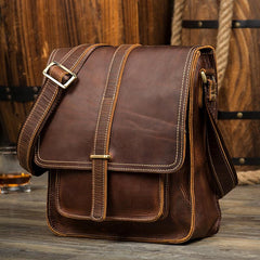 Cool Dark Brown Leather 10 inches Vertical Courier Bag Side Bags Messenger Bag for Men
