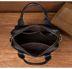 Fashion Black Leather 12 inches Vertical Briefcase Work Shoulder Bag Black Messenger Bag Computer Work Bag for Men