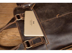 Vintage Dark Brown Leather 12 inches Veritcal Briefcase Work Bag Messenger Bags Handbag for Men