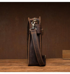 Vintage Dark Brown Cool Leather 12 inches Vertical Courier Bag Messenger Bags for Men