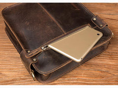 Vintage Dark Brown Cool Leather 12 inches Vertical Courier Bag Messenger Bags for Men