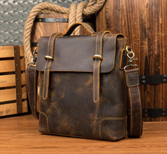 Vintage Brown Cool Leather 13 inches Vertical Briefcase Messenger Bags Side Bags for Men