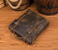 Vintage Brown Cool Leather 13 inches Vertical Briefcase Messenger Bags Side Bags for Men