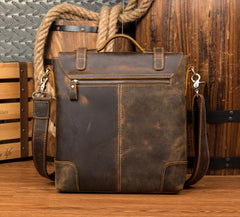 Vintage Brown Cool Leather 13 inches Vertical Briefcase Messenger Bags Side Bags for Men