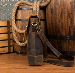 Vintage Brown Cool Leather 13 inches Vertical Briefcase Messenger Bags Side Bags for Men