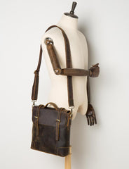 Vintage Brown Cool Leather 13 inches Vertical Briefcase Messenger Bags Side Bags for Men