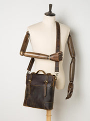 Vintage Brown Cool Leather 13 inches Vertical Briefcase Messenger Bags Side Bags for Men
