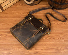 Vintage Brown Cool Leather 13 inches Vertical Briefcase Messenger Bags Side Bags for Men