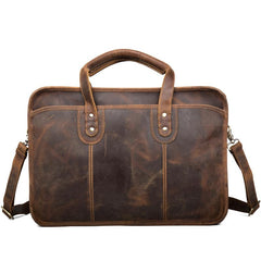 Cool Dark Brown Mens Leather 15 inches Large Briefcase Work Bag Side Bag Travel Handbag for Men