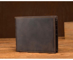 Cool Brown Leather Mens Bifold Small Wallet Thin Front Pocket Wallet Trifold billfold Wallet for Men
