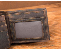 Cool Brown Leather Mens Bifold Small Wallet Thin Front Pocket Wallet Trifold billfold Wallet for Men