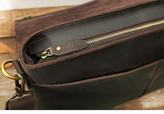 Dark Brown Leather Mens Large 14 inches Work Briefcase Laptop Bag Messenger Bags Work Side Bags for Men