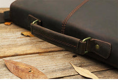 Dark Brown Leather Mens Large 14 inches Work Briefcase Laptop Bag Messenger Bags Work Side Bags for Men