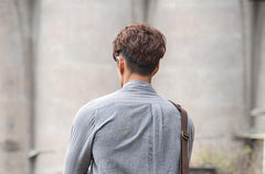 Dark Brown Leather Mens Large 14 inches Work Briefcase Laptop Bag Messenger Bags Work Side Bags for Men