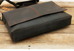 Dark Brown Leather Mens Large 14 inches Work Briefcase Laptop Bag Messenger Bags Work Side Bags for Men