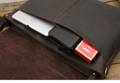 Dark Brown Leather Mens Large 14 inches Work Briefcase Laptop Bag Messenger Bags Work Side Bags for Men