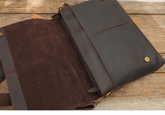 Dark Brown Leather Mens Large 14 inches Work Briefcase Laptop Bag Messenger Bags Work Side Bags for Men