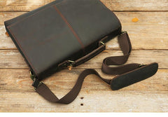 Dark Brown Leather Mens Large 14 inches Work Briefcase Laptop Bag Messenger Bags Work Side Bags for Men