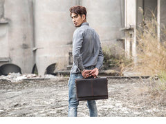 Dark Brown Leather Mens Large 14 inches Work Briefcase Laptop Bag Messenger Bags Work Side Bags for Men