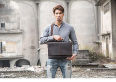Dark Brown Leather Mens Large 14 inches Work Briefcase Laptop Bag Messenger Bags Work Side Bags for Men