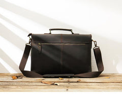 Dark Brown Leather Mens Large 14 inches Work Briefcase Laptop Bag Messenger Bags Work Side Bags for Men