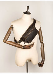 Cool Dark Brown Leather Mens Fanny Pack Waist Bag Hip Pack Belt Bags Bumbags for Men
