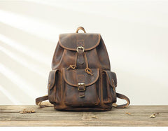 Dark Brown Cool Mens 13 inches Leather Backpacks Travel Backpacks Brown Laptop Backpack for men