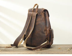 Dark Brown Cool Mens 13 inches Leather Backpacks Travel Backpacks Brown Laptop Backpack for men