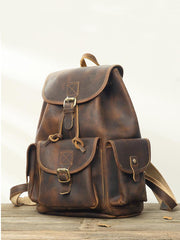 Dark Brown Cool Mens 13 inches Leather Backpacks Travel Backpacks Brown Laptop Backpack for men
