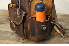 Dark Brown Cool Mens 13 inches Leather Backpacks Travel Backpacks Brown Laptop Backpack for men