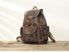 Dark Brown Cool Mens 13 inches Leather Backpacks Travel Backpacks Brown Laptop Backpack for men