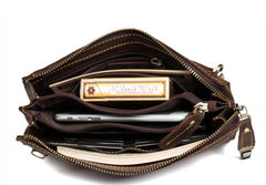 Dark Brown Cool Mens long Clutch Wallet Wristlet Wallet Clutch Bag Large Long Wallet for Men