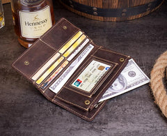 Dark Brown Cool Mens long Wallet Bifold Long Wallet Phone Wallet for Men