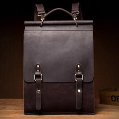 Cool Coffee Mens Leather 13inch Computer Backpack Fashion School Backpacks Satchel Backpack for men