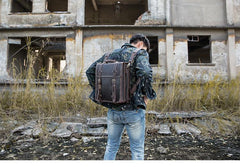 Dark Brown Fashion Mens Leather 13-inch Computer Backpacks Travel Backpacks Brown School Backpack for men
